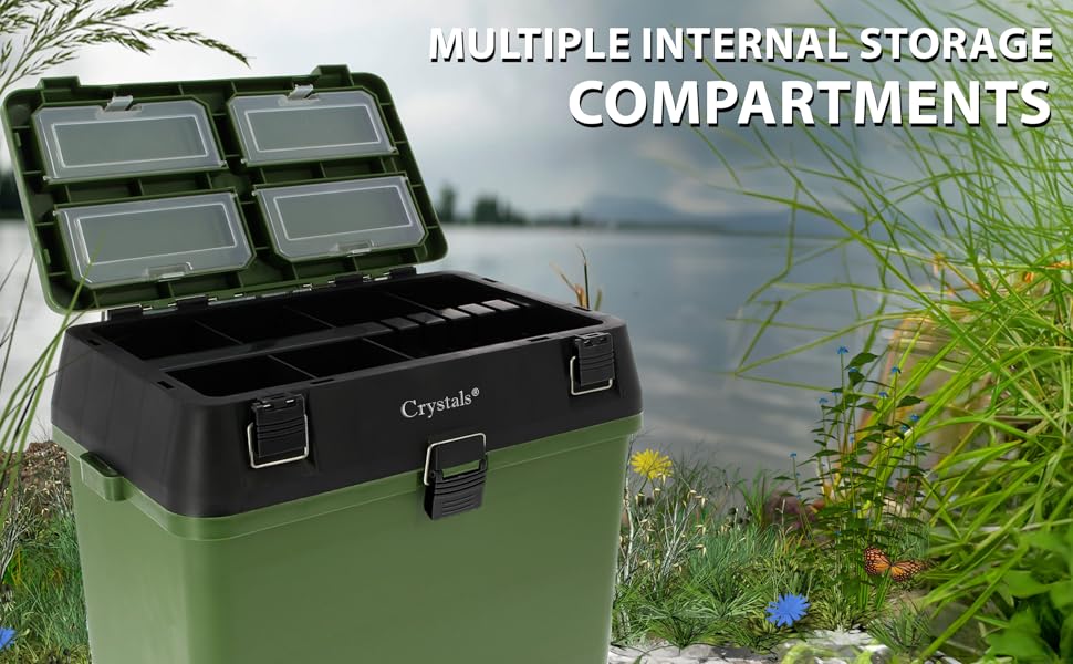 Crystals Fishing Tacke Box Seat - Sea Fishing Padded Seat with Bait Lure Box Set - Carp Fishing Kit Accessories Box - Fishing Gear Storage Organiser, Green/Black 15 fishing tackle box seat with storage