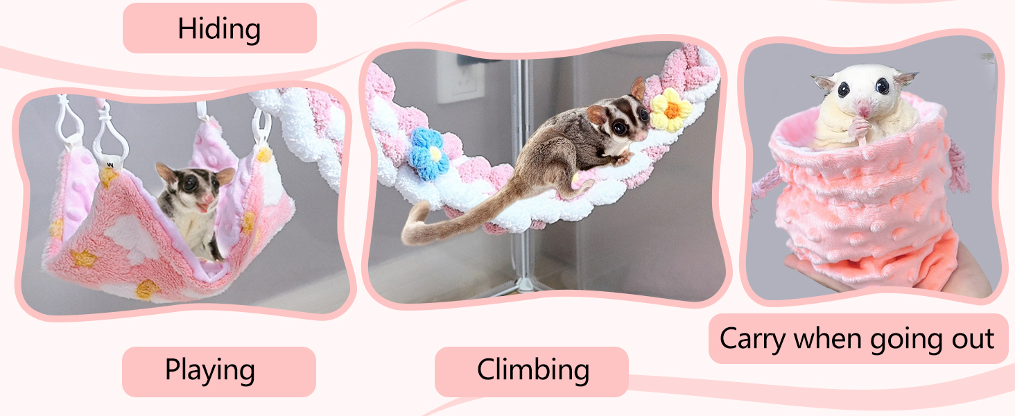 Ferret Hammock 5 Pack Sugar Glider Climbing Ropes Toys Rat Hanging Tunnel Hammock Swing Guinea Pig Hideout Bed Cage Accessories for Mouse Hamster Squirrel Chinchilla Small Animals 12 Ferret Hammock