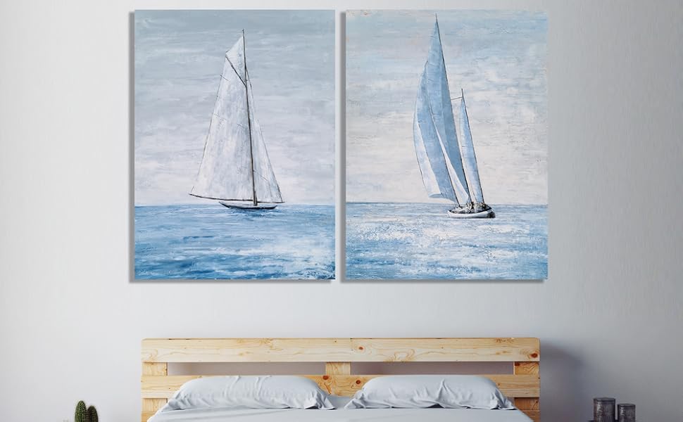 Amazon.com: Yihui Arts Coastal Sailing Boat Canvas Wall Art