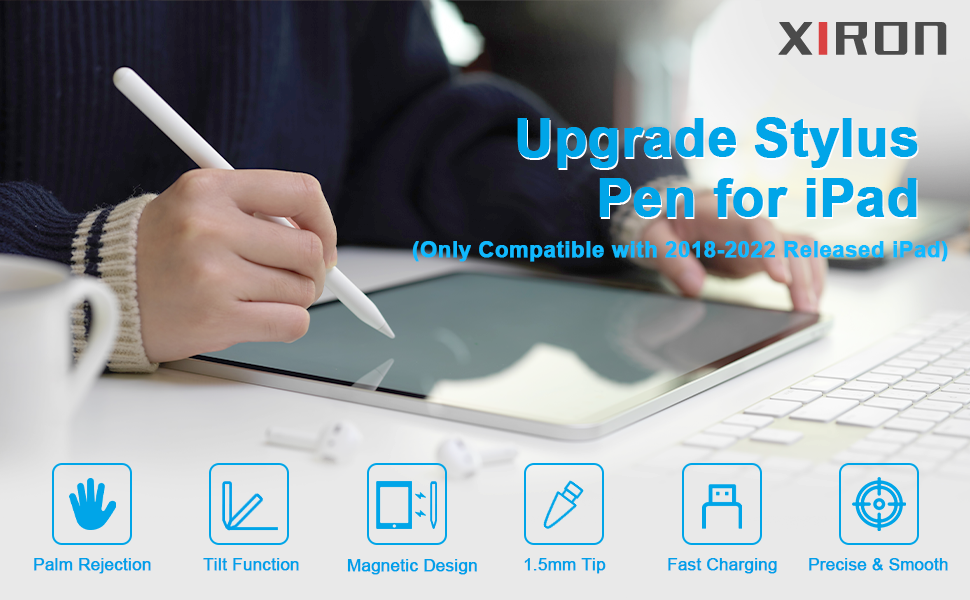 Stylus Pen for iPad, 13 mins Fast Charging Active Pencil with Palm