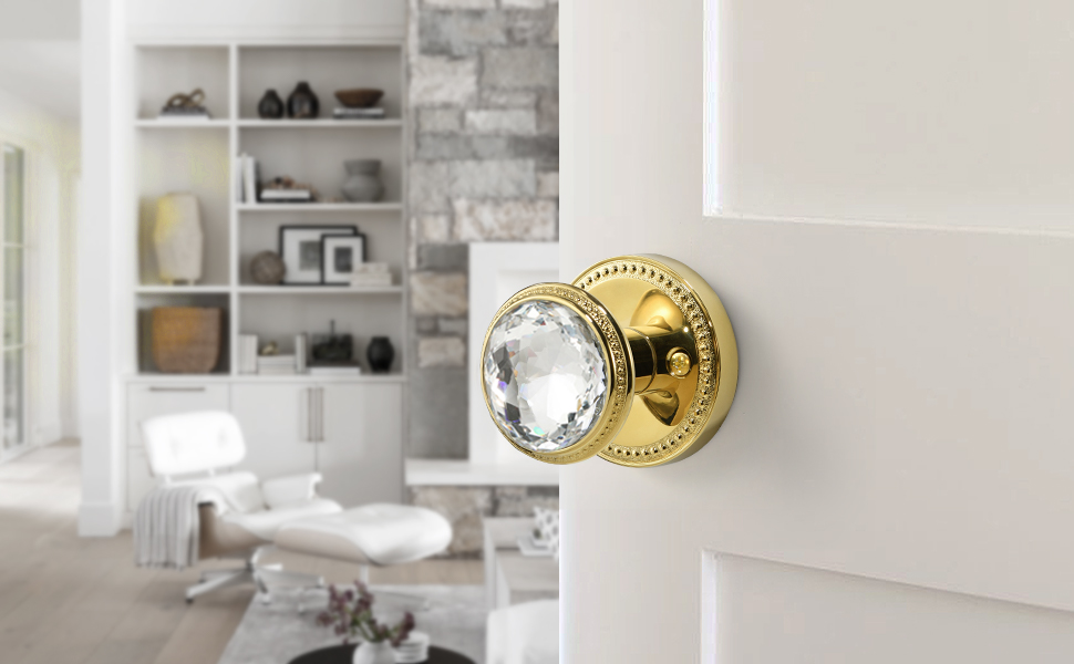 SORWDUERM Passage Crystal Door Knobs Gold Interior Polished Brass Glass