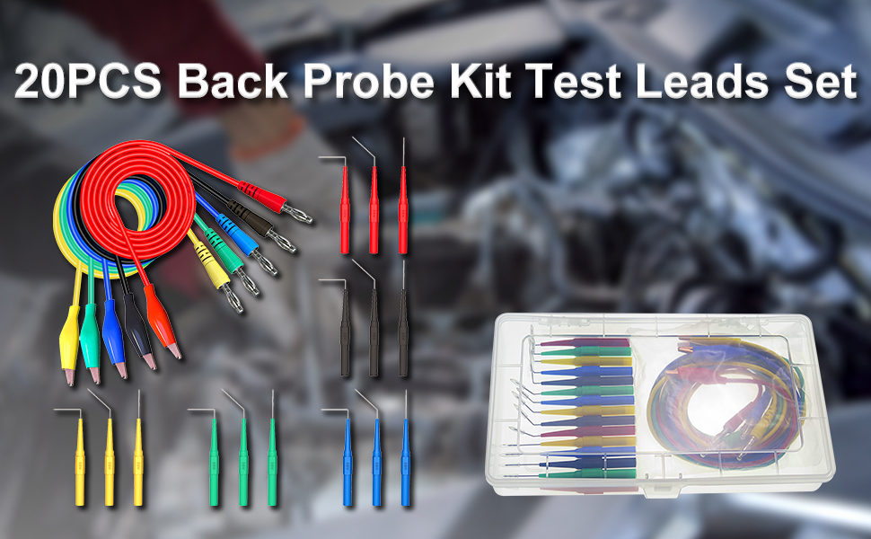Goupchn Back Probe Kit 20PCS Banana Plug to Copper Alligator Clip Automotive Test Leads Set with