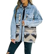 Lumister Women's Aztec Denim Jacket Distressed Lapel Long Sleeve Vintage Button Down Denim Jacket...