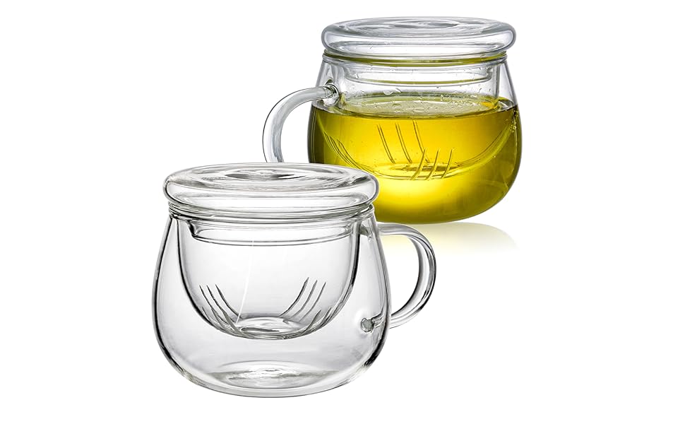 Tosnail 2 Pack 13 Ounce Glass Tea Cup with Lid and Tea Infuser Set, Tea Mugs with