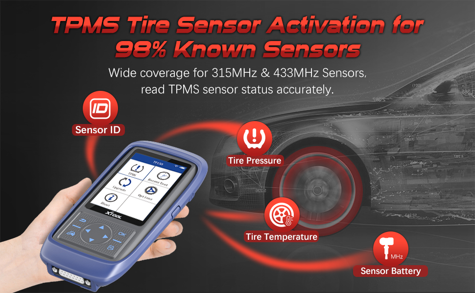 XTOOL TP150 TPMS Programming Tool, Universal TPMS Tire Sensor Relearn/Reset/Activate