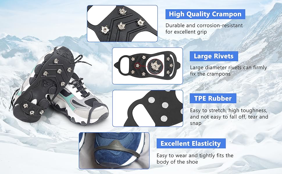 Ice Cleats Crampons for Winter Boots, Reflective AntiSlip Crampons