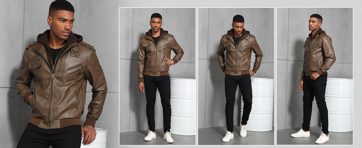 Uusollecy Lederjacke Herren, Abnehmb