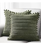 Topfinel Olive Green Decorative Throw Pillows Covers 18x18 for Couch Living Room,Boho Vintage Cor...