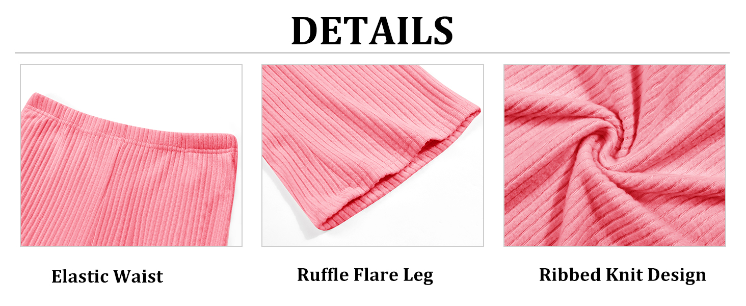 Girls Pants Ribbed Elastic Waist Flare Pants Toddler Ruffle Bell Bottoms Pants 4-12 Years