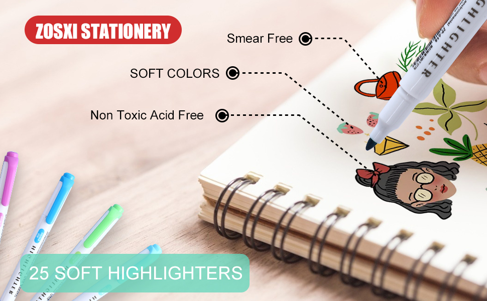 Zosxi Highlighters Double Ended Mild 18 color Highlighters