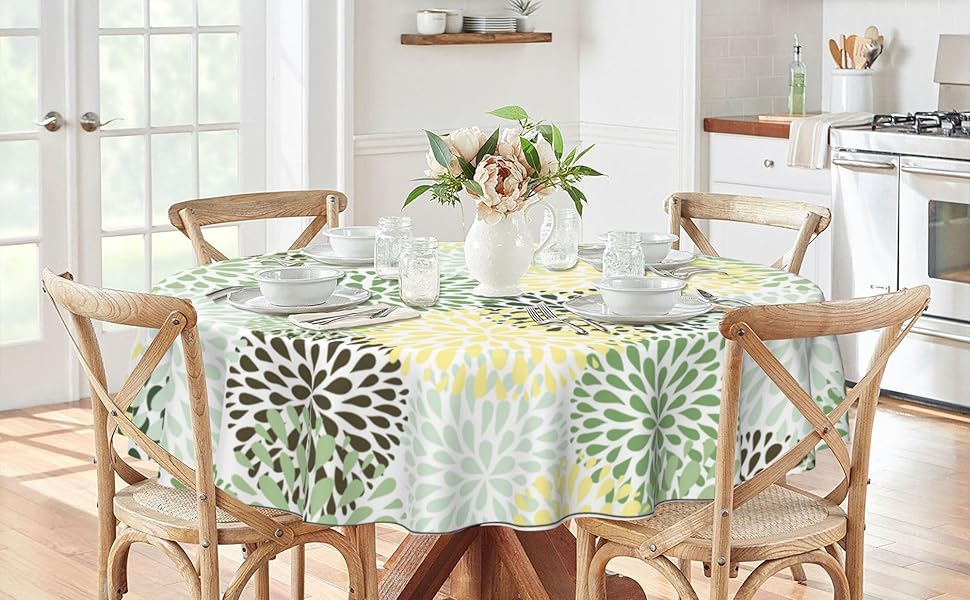 Round Tablecloth 60 inch, Floral Round Table Cloth, Stain