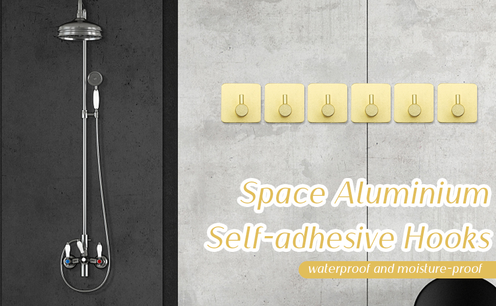 Scettar 6 Pieces Gold Adhesive Hooks Stainless Steel, Self Adhesive Hooks 4.5 * 4.5cm Hooks for