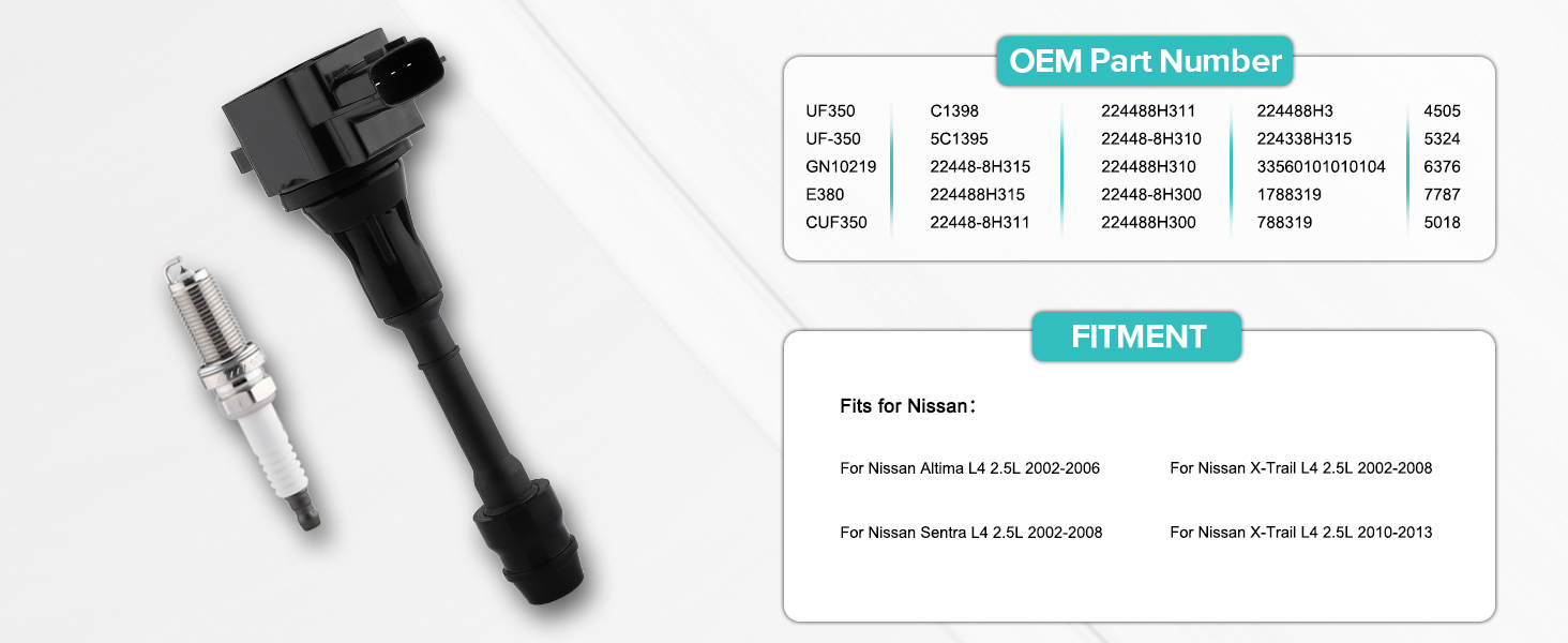 AULINK Set of 4 UF350 Ignition Coil Pack/4505 Spark Plugs(2.5L L4 Only)For Altima 