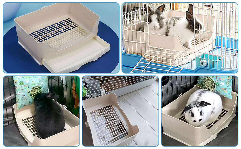 Large Rabbit Litter Box Toilet,Bunny Potty Trainer with Drawer & 100pcs