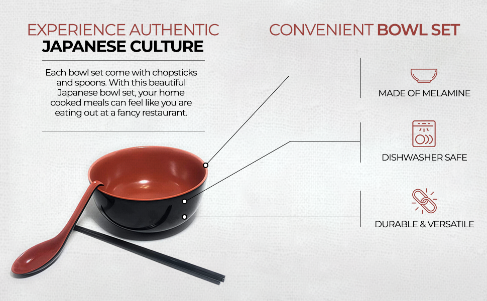 Rovatta Ramen Noodle Soup Bowl Set 12Pcs (4 SETS) 48 Oz Japanese