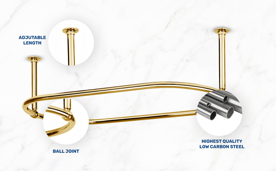 Zamuna Oval Shower Curtain Rail Rod For Bathroom, Traditional, Large and Heavy Duty Ceiling