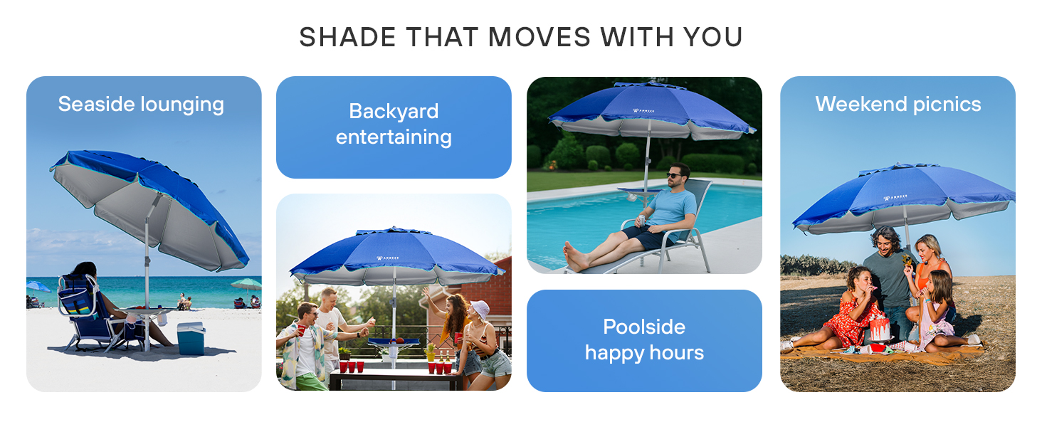 7ft beach umbrella with a portable  wind resistant shade umbrella side table for pool