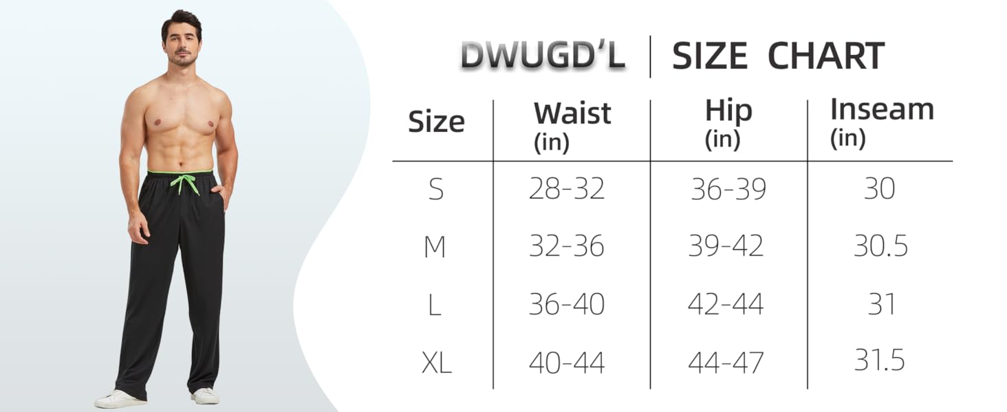mens athletic pants size chart