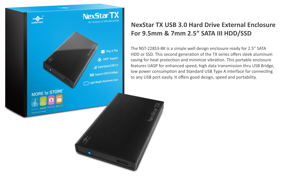 Vantec NexStar TX 2.5" USB 3.0 Hard Drive Enclosure (NST228S3BK