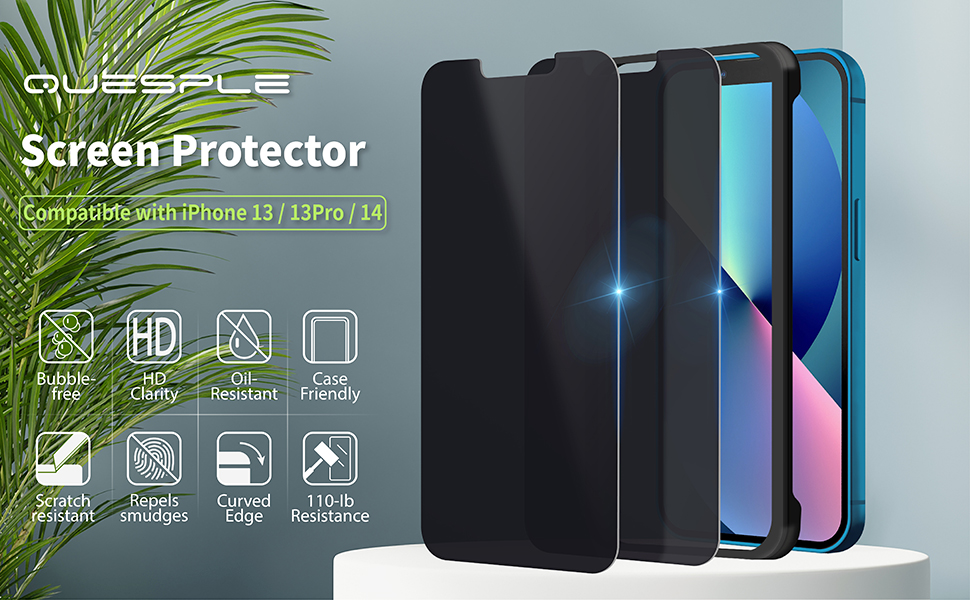 QUESPLE 2 Pack Anti Spy Privacy Screen Protector for iPhone 14 / iPhone 13 / iPhone 13 Pro 6.1