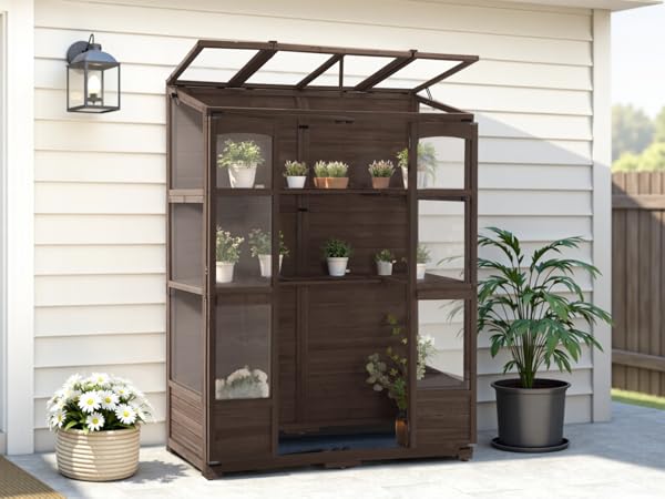 greenブラウンM MCombo Wooden Greenhouse, Outdoor Greenhouse with Adjustable