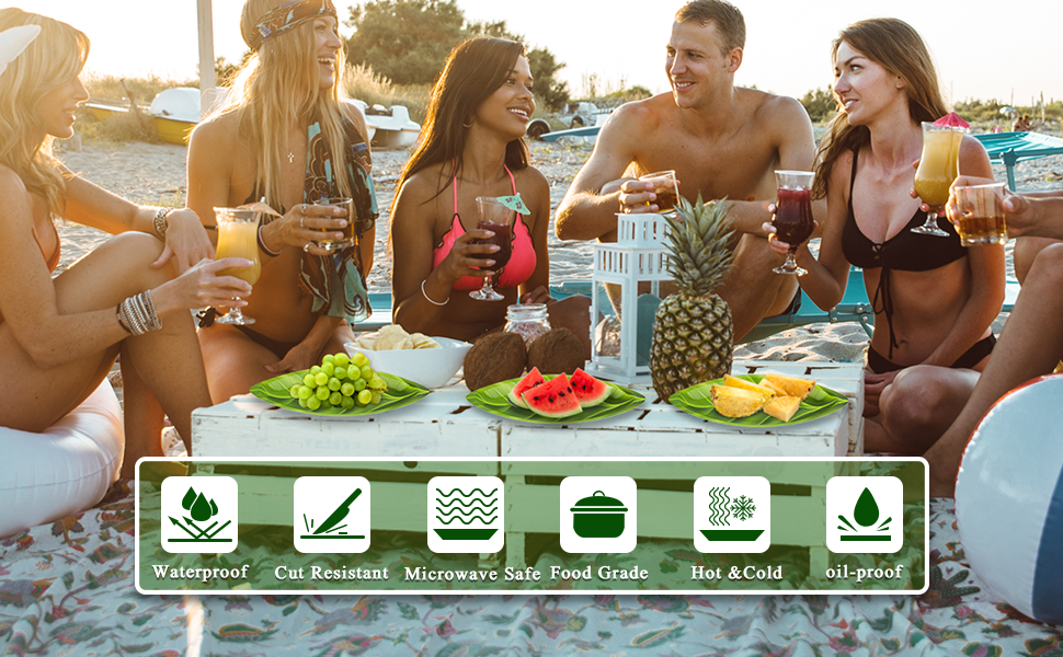 50PCS Tropical Palm Leaf Paper Plates, Hawaiian Luau Green