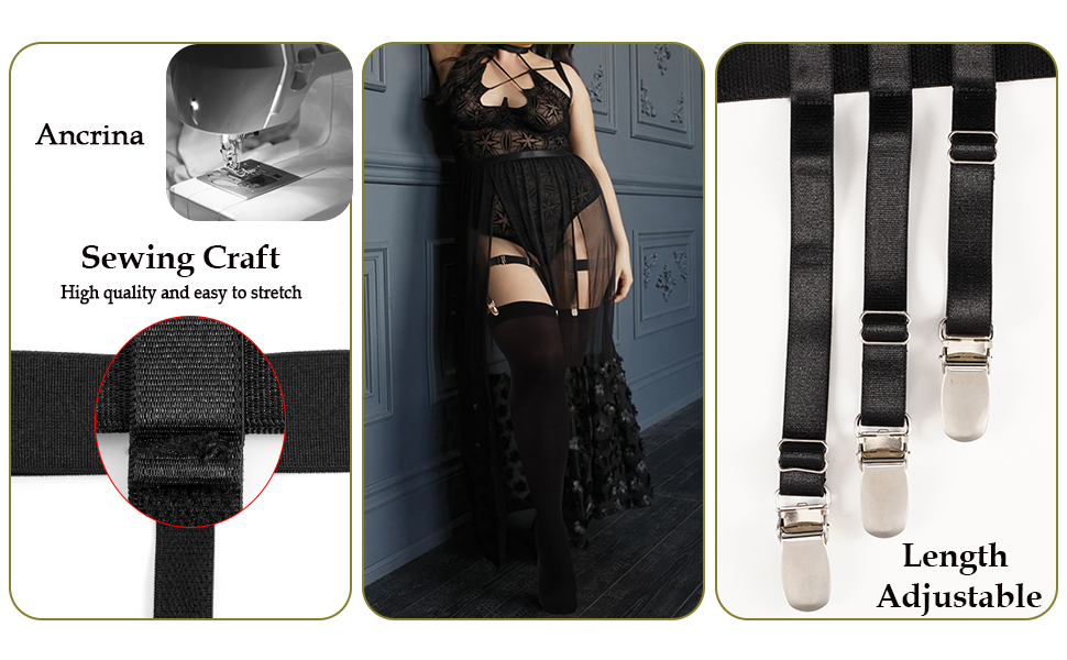 Ancrina Plus Size 2Pcs Black Leg Garter Belt Nylon Garter