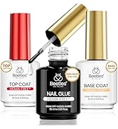 Beetles 3Pcs 15ml Hema-Free Nail Glue Top Coat & Base Gel Set No Wipe Top Coat Base Nail Glue Gel...