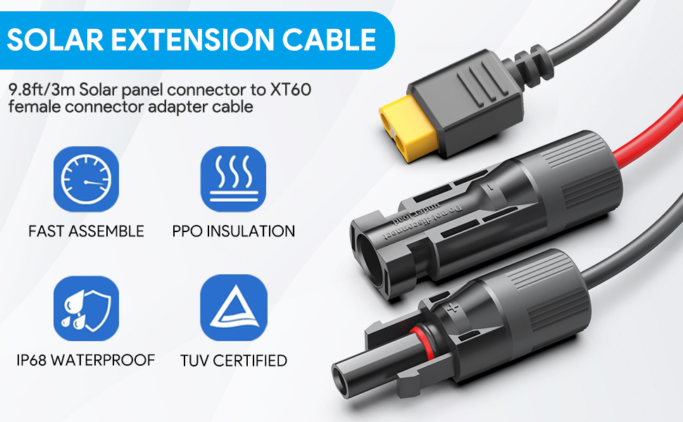 Solar Extension Cable Female and Male Connector to XT60 Power Cable ...