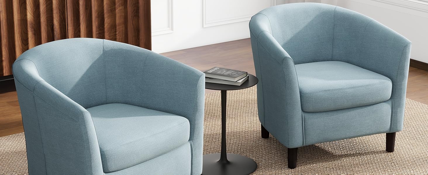 Barrel Accent Chair, Blue Fabric