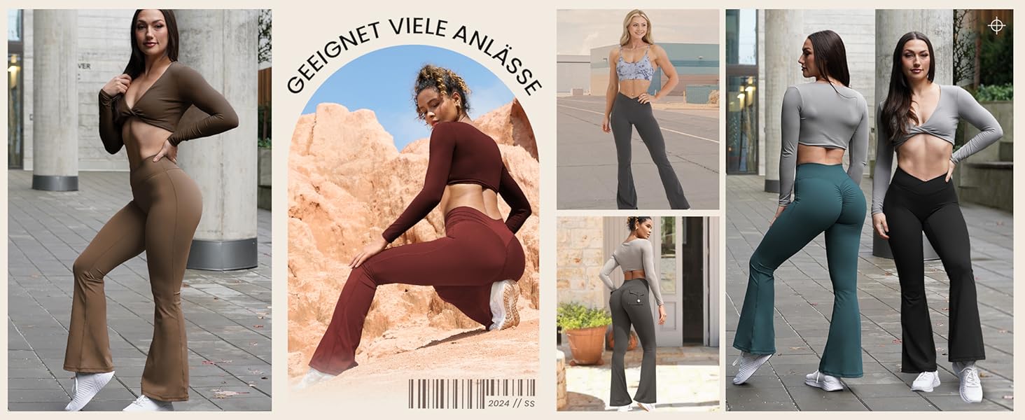 ZAAYO Damen Flare Scrunch Leggings V Cross Taille Bell Bottom Tummy Control Bootcut Workout Leggings