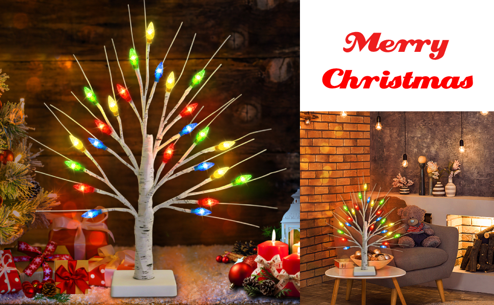 Mosoan 18 Inch Small Lighted Christmas Tree Lights with 24