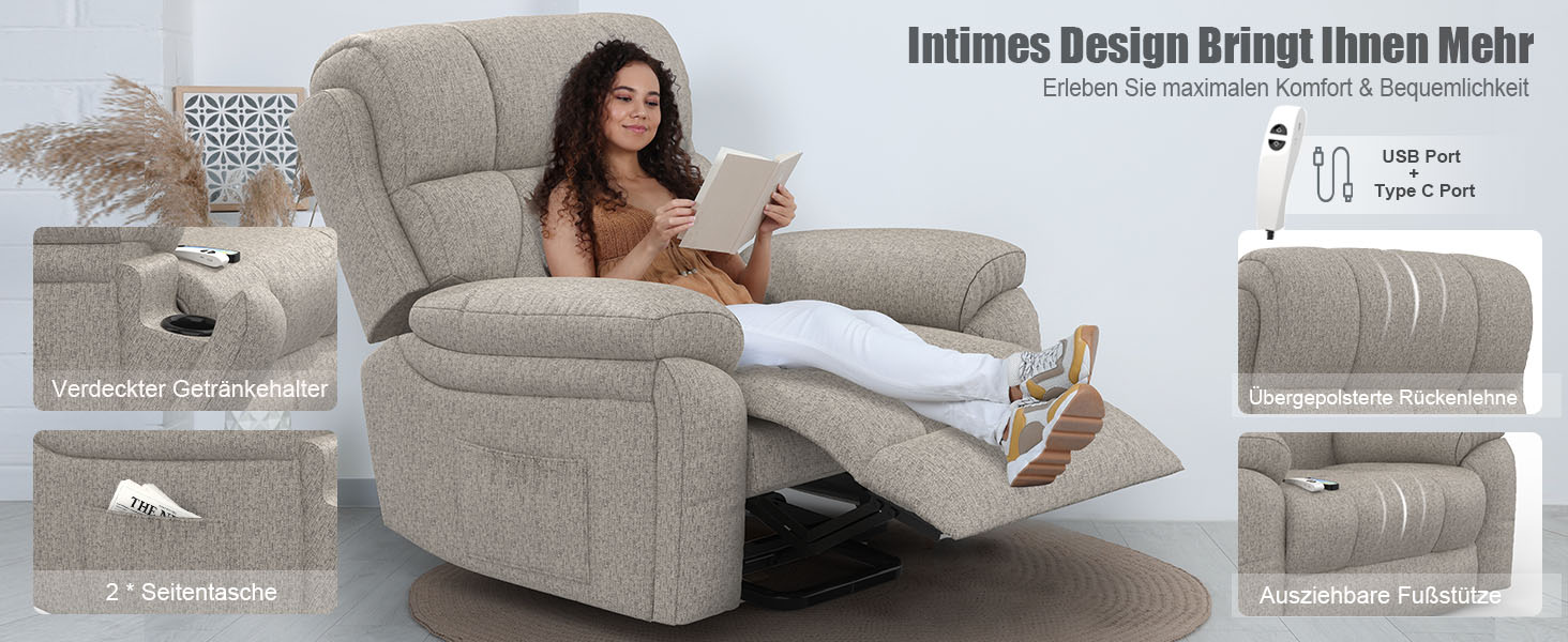 Eine Frau liest ein Buch in einem Lehnstuhl