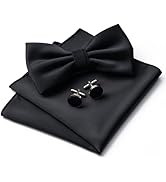 Aegero Mens Solid Color Double Fold Pre-tied Bow Tie and Pocket Square Cufflinks Set Formal Tuxed...
