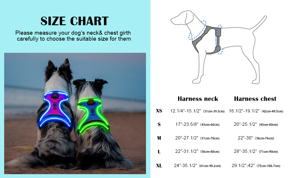 BSEEN Light Up Dog Harness No Pull LED Dog Harness