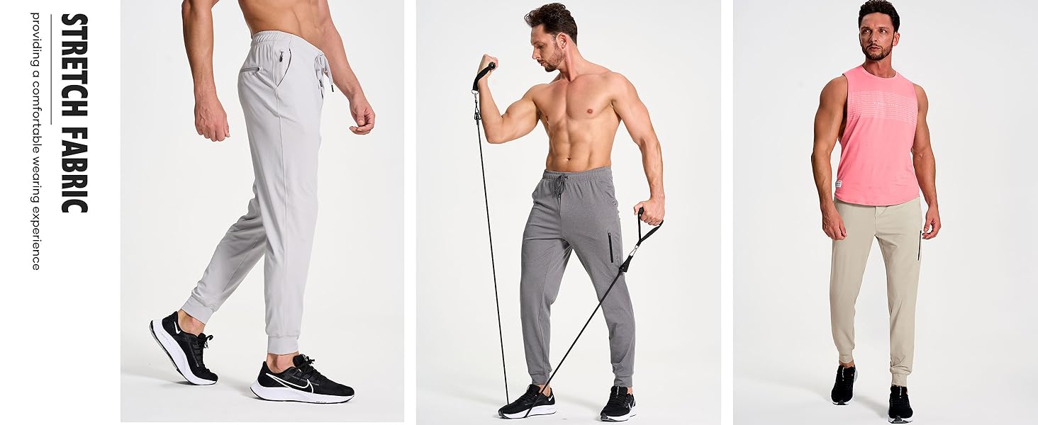 Men's Athletic Jogger with Zipper Pockets Stretch Sweatpant Pants for Men Workout Running Gym Track 
