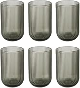 WHW Whole House Worlds Modernist Home Cocktail Glasses, Set of 6, Translucent Smokey Grey, Linear...