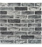 Art3d 10-Pack 52.5 Sq.Ft Faux Brick 3D Wall Panels Peel and Stick in Stone Ash, Self Adhesive Wat...