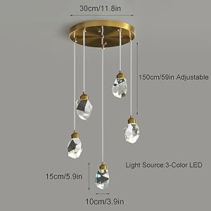 Sxtiger Modern Crystal Pendant Light, 3-Color LED Gold
