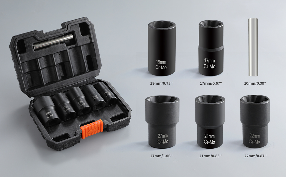 Daoseolo Lug Nut Remover 6 Pieces Twist Socket Set Extractor Tool