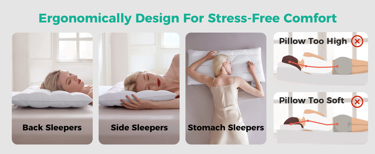Luxury flat thin pillow is ideal for back sleepers, stomach sleepers, and back sleepers. 