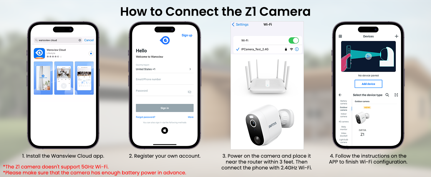 How to connect the INFIYA Z1 camera