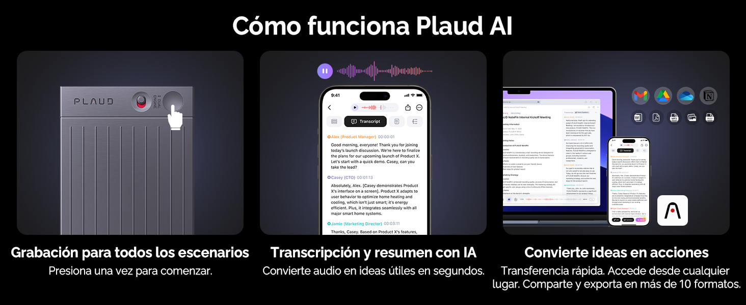 Grabadora de Voz PLAUD Note IA con Funda Negra