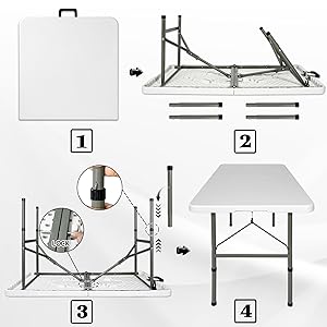 BQKOZFIN 4ft Foldable Indoor Outdoor Heavy Duty Table with