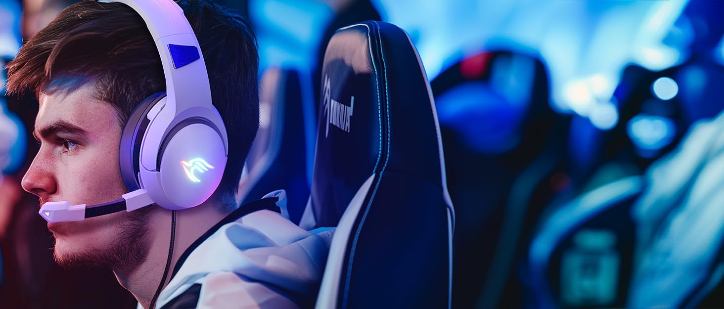 YINSAN gaming headset white rgb light over ear wired