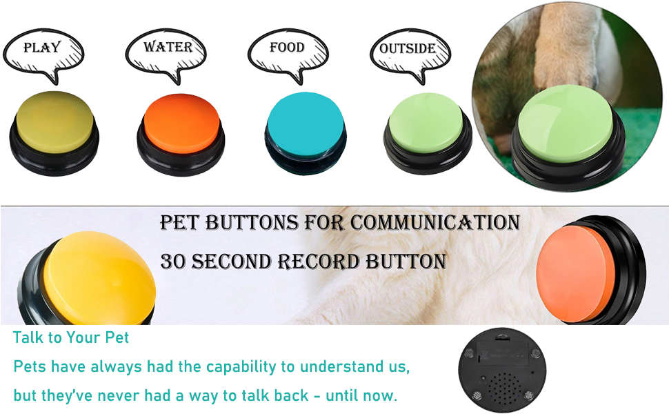 Dog Buttons for Communication, 4 Color Voice Recording