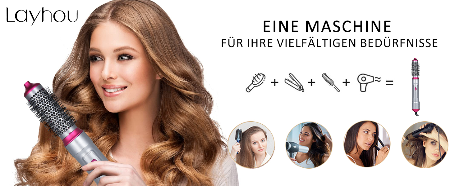 5-in-1 warmeluchtborstelset, airstyler set, stylingborstels met haardroger, ronde borstelföhn