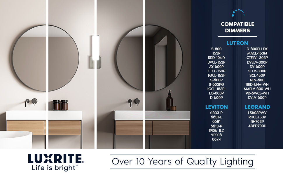 LUXRITE 14" Modern LED Wall Sconces, Brushed Nickel, Bathroom Vanity