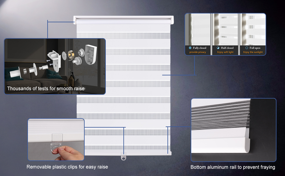 SEEYE Cordless Zebra Blinds Roller Shades for Window Day