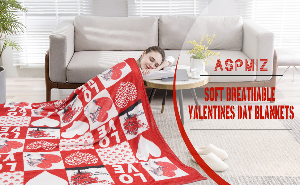 ASPMIZ Valentine's Day Throw Blanket, Romantic Heart Love